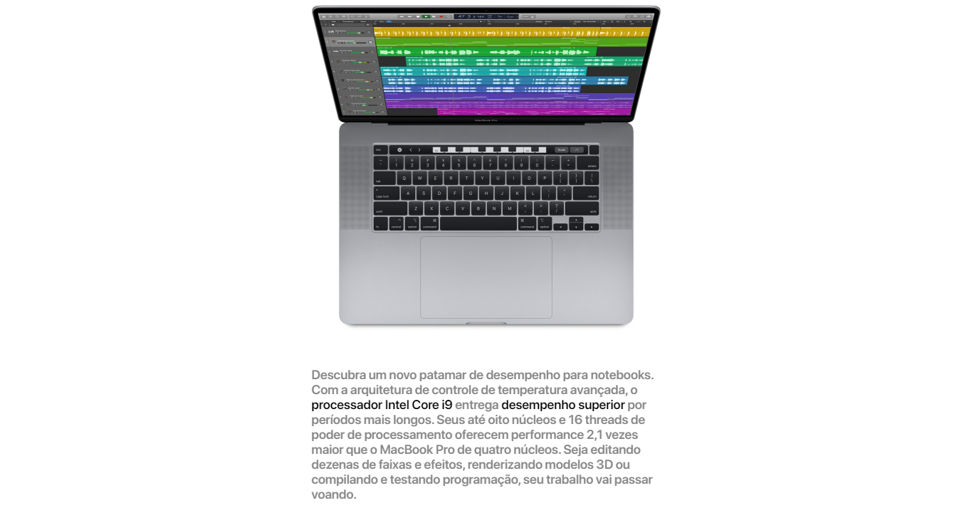 MacBook Pro Retina 16 Space Grey Intel Core I7 9 ª Geração 16GB RAM 512GB SSD Touch Bar/Touch ID-MVVJ2BZ/A
